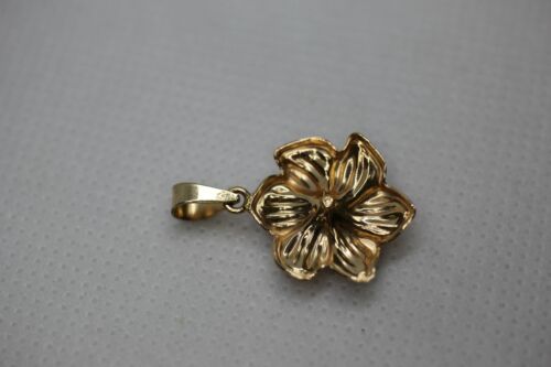 14k Yellow White & Rose Gold Tri Color Plumeria Flower CZ Pendant