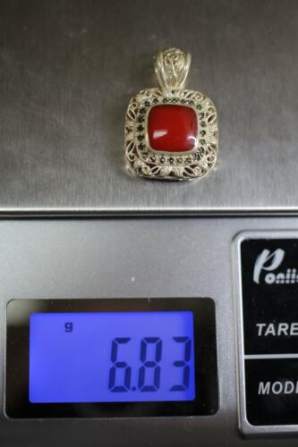 NF Thailand Sterling Silver 925 Marcasite & Jasper Pendant Square