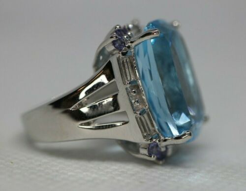 18.20ct Topaz w/ Tanzanite & White Topaz Sterling Silver Ring - Sz 4
