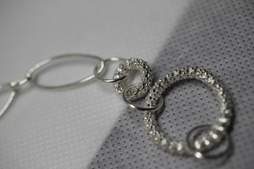 Sterling Silver 925 Bracelet Circle Oval Smooth & Textured Links - 7 inch