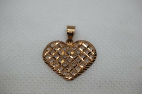 14k Rose Gold Diamond Cut Heart Pendant