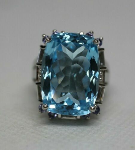 18.20ct Topaz w/ Tanzanite & White Topaz Sterling Silver Ring - Sz 4