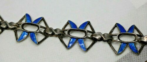 Italy 800 Sterling Silver Blue Enamel Openwork Modernist Link Bracelet 8 in