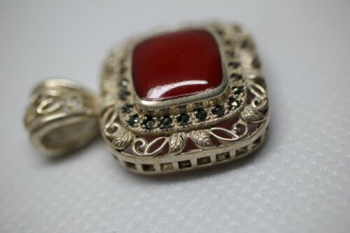 NF Thailand Sterling Silver 925 Marcasite & Jasper Pendant Square