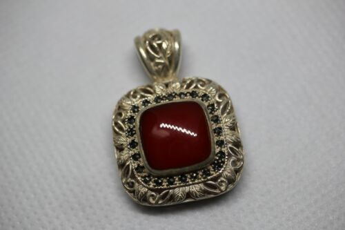 NF Thailand Sterling Silver 925 Marcasite & Jasper Pendant Square