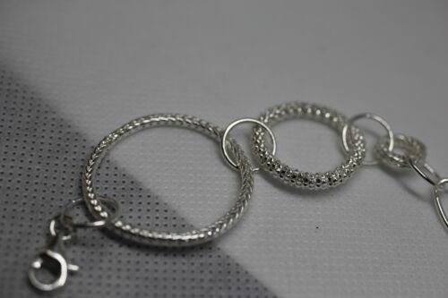 Sterling Silver 925 Bracelet Circle Oval Smooth & Textured Links - 7 inch
