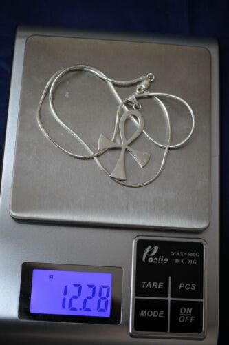 Sterling Silver 925 Vintage Mexico Egyptian Ankh Cross Pendant with Snake Chain