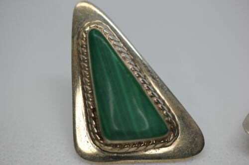 Vintage Mexico TL-92 Sterling Silver 925 Malachite Modern Post Earrings