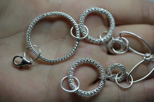 Sterling Silver 925 Bracelet Circle Oval Smooth & Textured Links - 7 inch