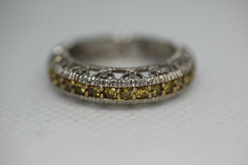 14k White Gold ~.4 cttw Yellow & White Diamond Domed Ring Band - Size ~8