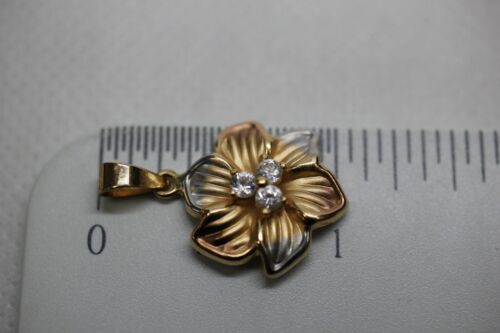 14k Yellow White & Rose Gold Tri Color Plumeria Flower CZ Pendant