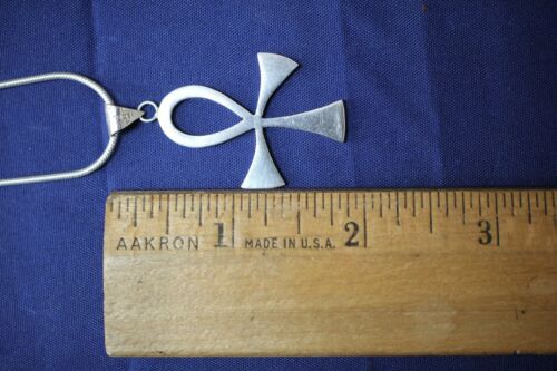 Sterling Silver 925 Vintage Mexico Egyptian Ankh Cross Pendant with Snake Chain