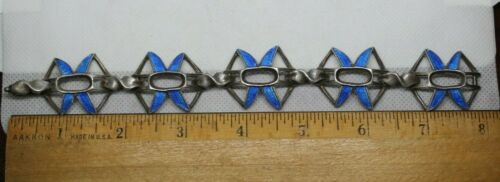 Italy 800 Sterling Silver Blue Enamel Openwork Modernist Link Bracelet 8 in