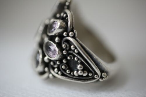 Vintage Sterling Silver Purple Stone Large Face Ring - ATI 925 Indonesia - Sz 6