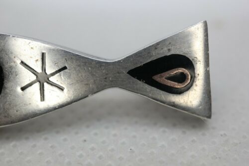 Vtg Mexico 925 Sterling Silver Copper Inlay Lucite Modernist Fish Brooch Pin