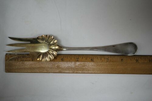Wood & Hughes Engraved #1 Sterling Silver Salad Serving Fork Gold Wash - No Mono