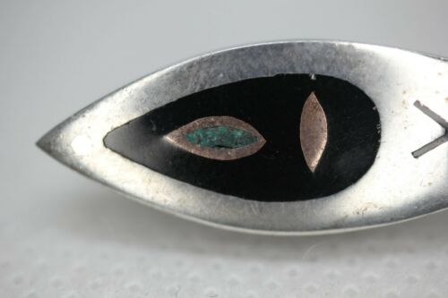 Vtg Mexico 925 Sterling Silver Copper Inlay Lucite Modernist Fish Brooch Pin
