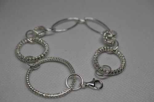 Sterling Silver 925 Bracelet Circle Oval Smooth & Textured Links - 7 inch