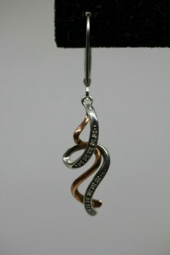 Sterling Silver & 10K Rose Gold 1/15 cttw Diamond Drop Dangle Earrings