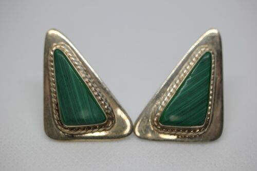 Vintage Mexico TL-92 Sterling Silver 925 Malachite Modern Post Earrings