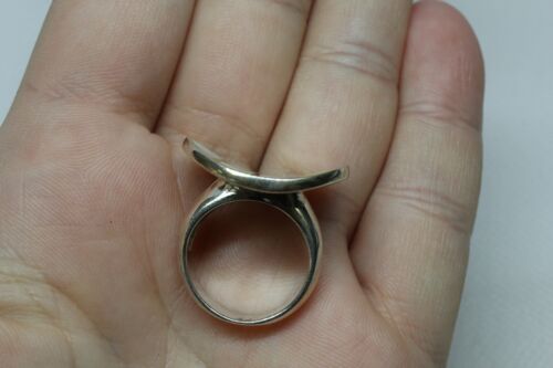 Unique Sterling Silver 925 Round Mother of Pearl Inlay Curved Ring - Sz 5.75