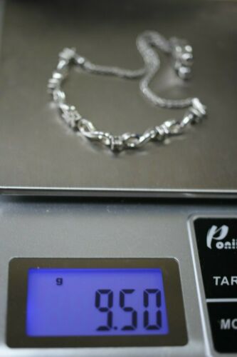 Sterling Silver 925 Adjustable Bolo Bracelet with Diamond Chips Infinity Symbols