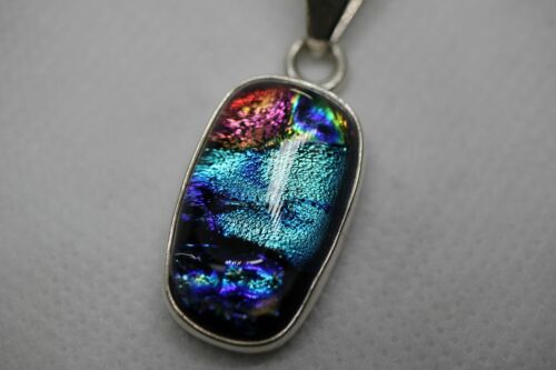 Charles Albert Sterling Silver Dichroic Glass Rectangular Pendant