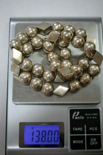 Vintage Mexico Sterling Silver 925 TA-66 Ball & Diamond Shaped Bead Necklace