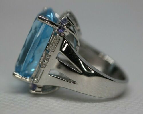18.20ct Topaz w/ Tanzanite & White Topaz Sterling Silver Ring - Sz 4