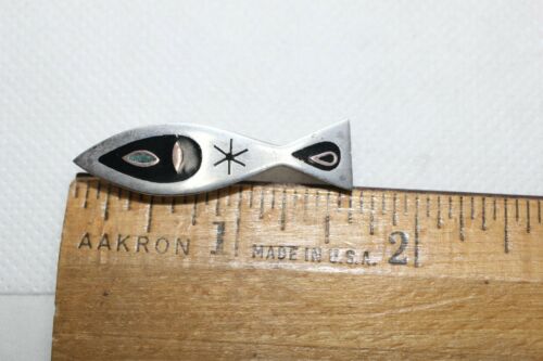 Vtg Mexico 925 Sterling Silver Copper Inlay Lucite Modernist Fish Brooch Pin