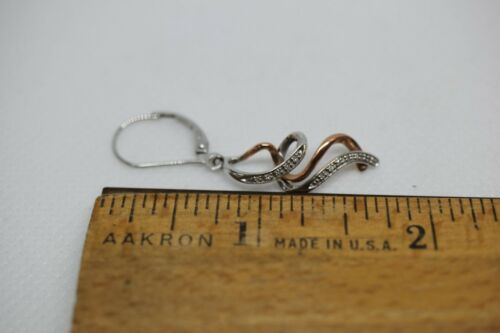 Sterling Silver & 10K Rose Gold 1/15 cttw Diamond Drop Dangle Earrings