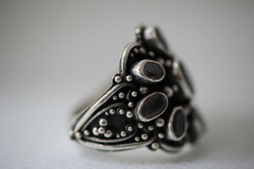 Vintage Sterling Silver Purple Stone Large Face Ring - ATI 925 Indonesia - Sz 6