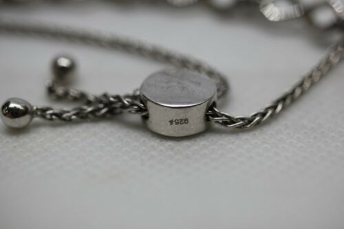 Sterling Silver 925 Adjustable Bolo Bracelet with Diamond Chips Infinity Symbols