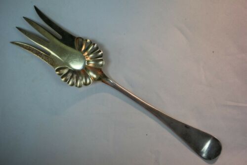 Wood & Hughes Engraved #1 Sterling Silver Salad Serving Fork Gold Wash - No Mono