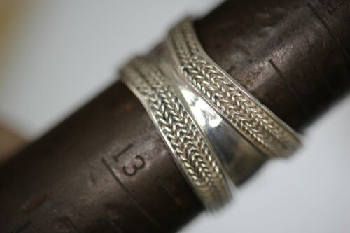 Sterling Silver 925 Boho Bohemian Braided Rope Swirl Wide Band Ring - Sz 12