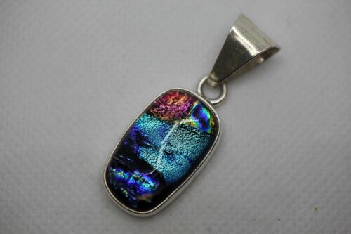 Charles Albert Sterling Silver Dichroic Glass Rectangular Pendant