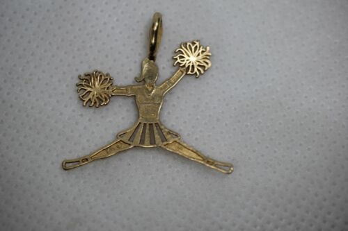 14k Yellow Gold Jumping Cheerleader with Pom-Poms Pendant