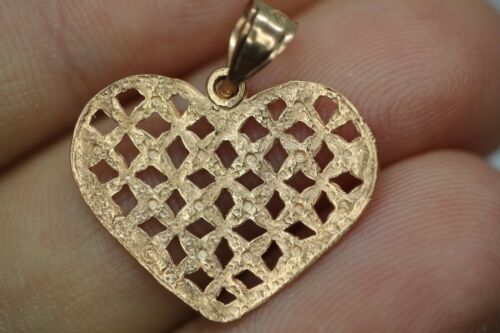 14k Rose Gold Diamond Cut Heart Pendant
