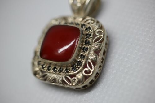 NF Thailand Sterling Silver 925 Marcasite & Jasper Pendant Square