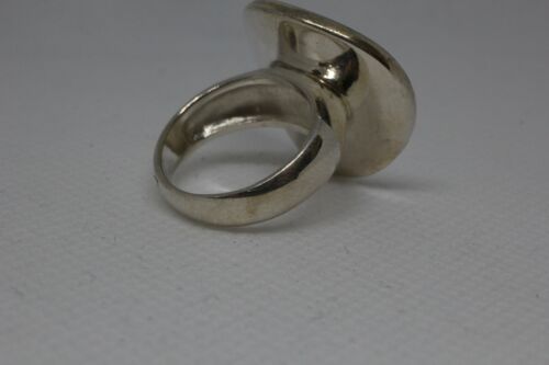 Unique Sterling Silver 925 Round Mother of Pearl Inlay Curved Ring - Sz 5.75