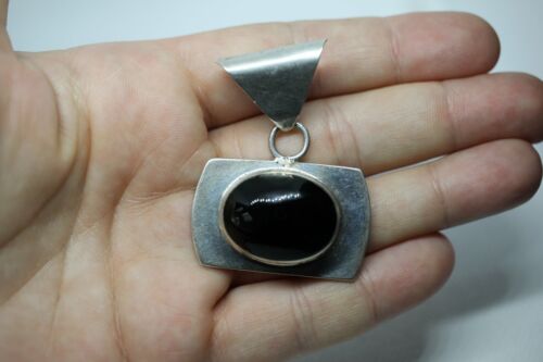 Vintage Mexico TZ-13 Sterling Silver 925 Black Onyx Pendant