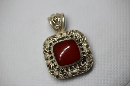 NF Thailand Sterling Silver 925 Marcasite & Jasper Pendant Square