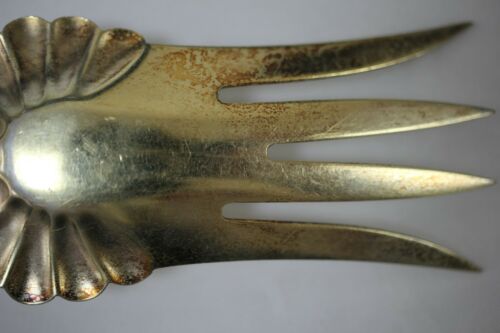 Wood & Hughes Engraved #1 Sterling Silver Salad Serving Fork Gold Wash - No Mono