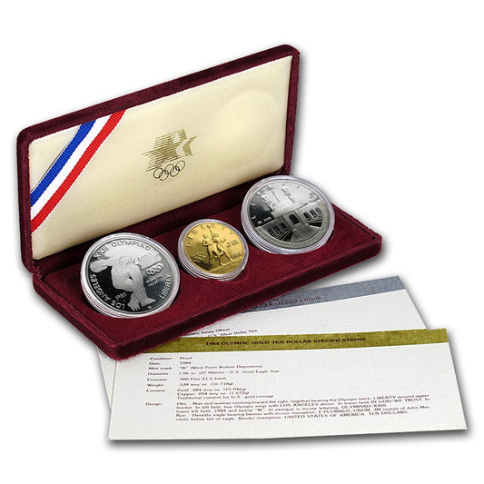 1984 Olympic 3 Coin Commemorative Proof Set (No Outer Sleeve)
