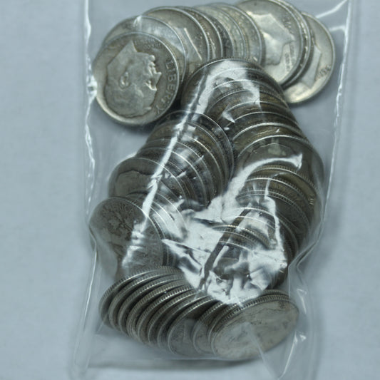 Roll of Silver Roosevelt 90% Silver Dimes 5$ Face Value Avg Circ No Culls