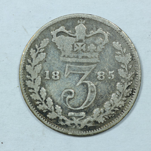 1885 Great Britain 3 Pence Threepence .925 Fine Silver