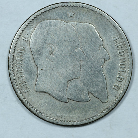 1880 Belgium 1 Franc Silver Coin Anniversary of Independence KM#38