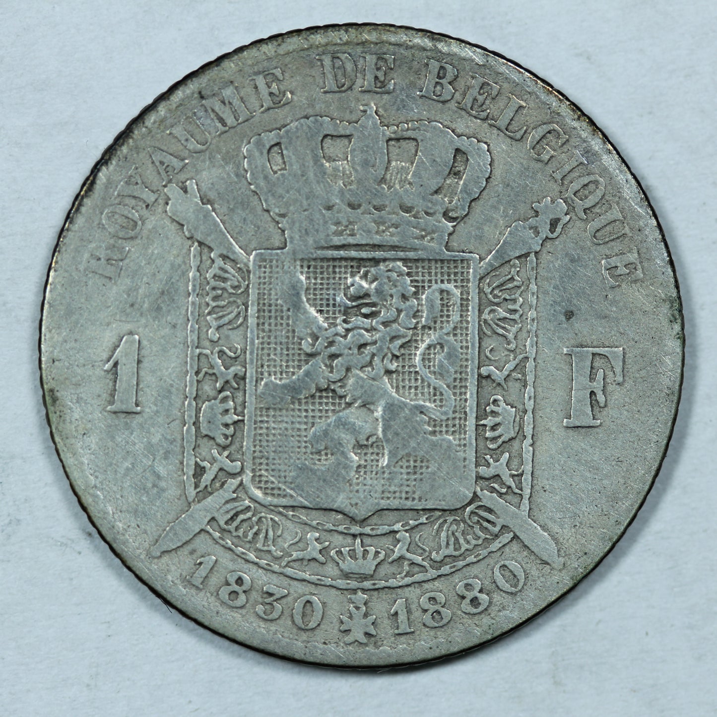 1880 Belgium 1 Franc Silver Coin Anniversary of Independence KM#38