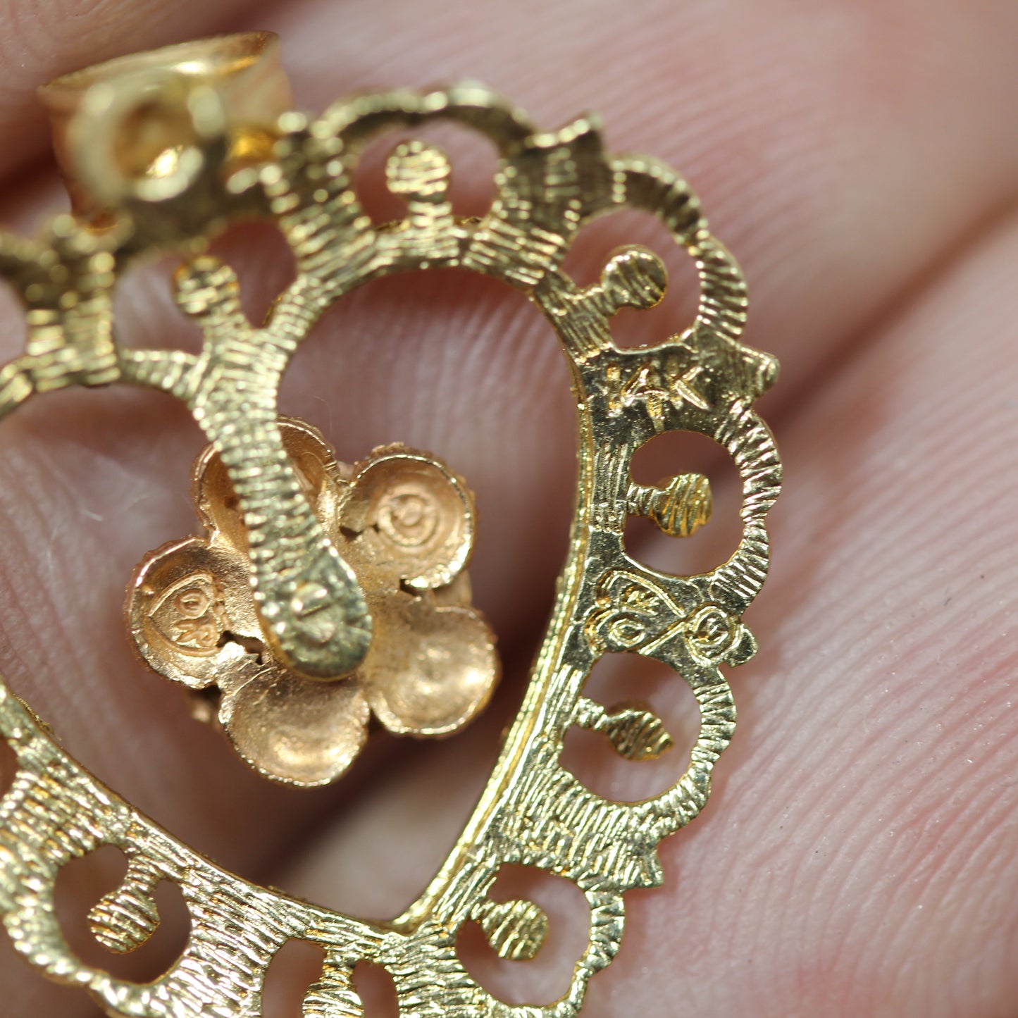 14k Yellow & Rose Gold Heart and Rose Flower Charm Pendant