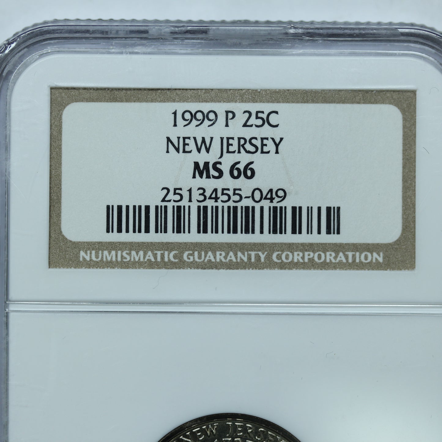 1999 P 25c New Jersey Quarter - NGC MS 66